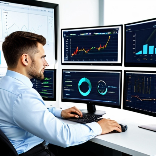 A focused professional media planner, fully clothed in a modest business suit, seated at a desk in a sleek, modern office. They are looking intently at multiple large screens displaying complex digital analytics dashboards with charts, graphs, and metrics like CPA, CPM, and CTR. The overall scene conveys strategic data analysis and deep understanding. The lighting is bright and professional, creating a productive atmosphere. safe for work, appropriate content, fully clothed, professional dress, perfect anatomy, correct proportions, natural pose, well-formed hands, proper finger count, natural body proportions, high-quality professional photography.