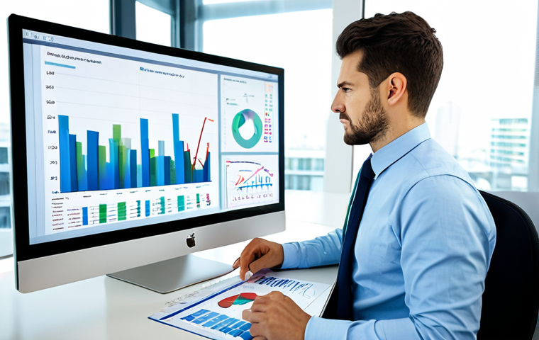 미디어 플래너가 알아야 할 광고 시장 용어 - ** A professional marketing manager, fully clothed in appropriate business attire, analyzing charts ...